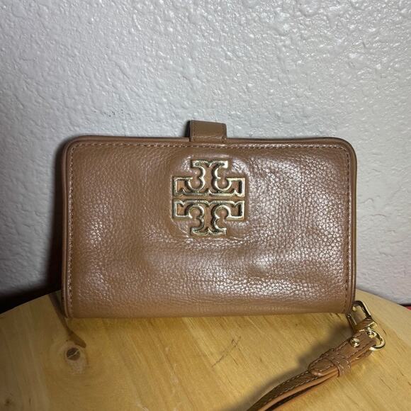 Tory Burch Brown Leather Wristlet Wallet phone case - Picture 1 of 8